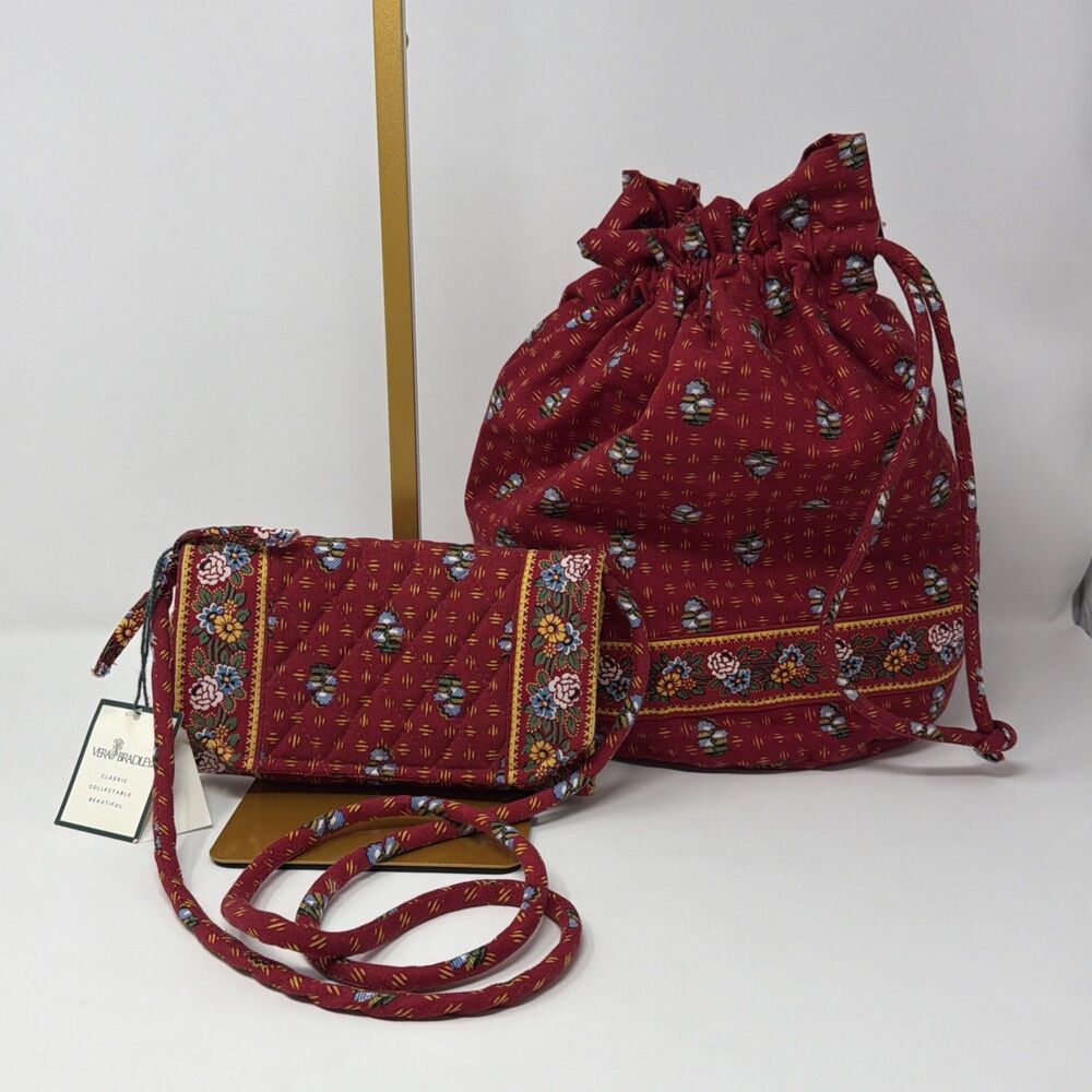 Vintage Vera Bradley Provincial Red 2 Pc Bag Wallet Set 2000 USA